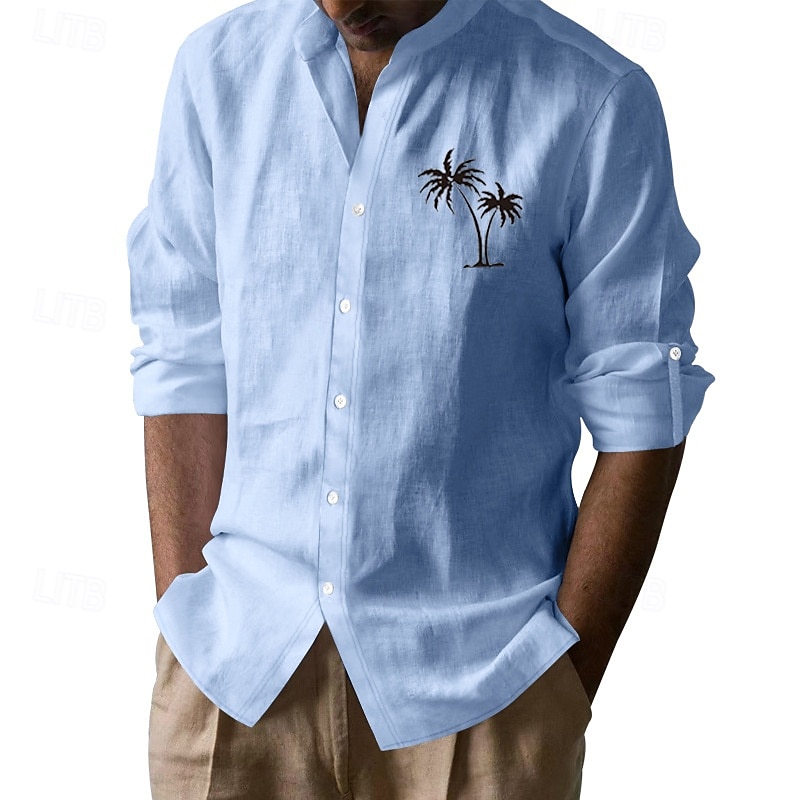 Miesten Paita Pellava paita Rento paita Button Up paita Puuvillainen paita Palmu Loma Havaijilainen Musta Valkoinen Khaki Harmaa Pitkähihainen Nauhakaulus Kevät Syksy Vaatetus Painettu 2025 - $25.99 –P8