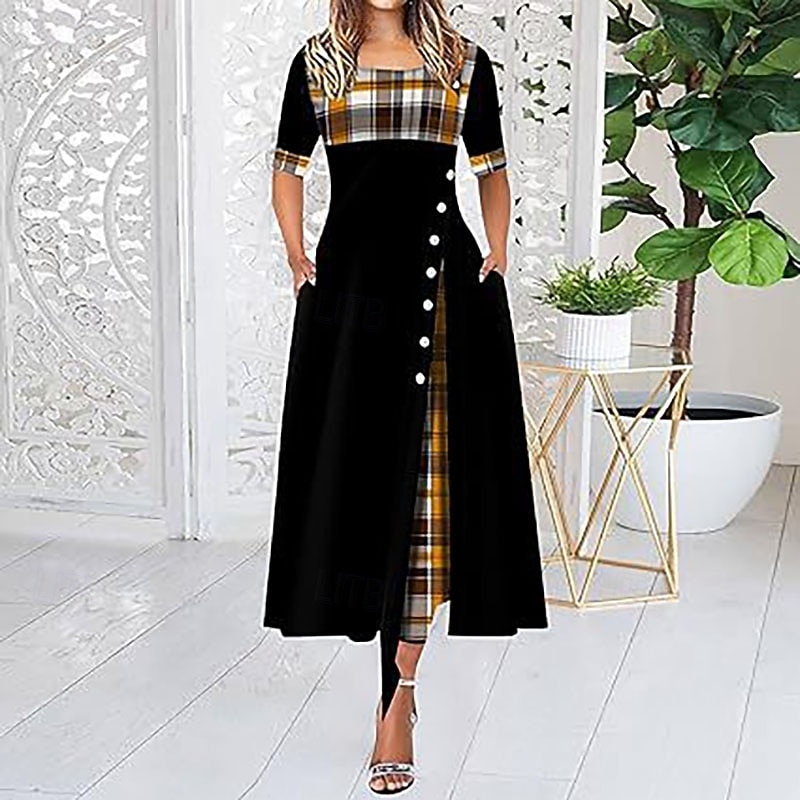 Pentru femei Rochii Midi Rochie neagra Rochie de Cocktail Rochie formala Elegant Modern Zilnic Vacanță Ieșire Fit regulat Grafic Manșon Jumate Stil Nautic Negru Galben Roșu-aprins Mov Primăvară Toamnă 2026 - $26.99 –P1