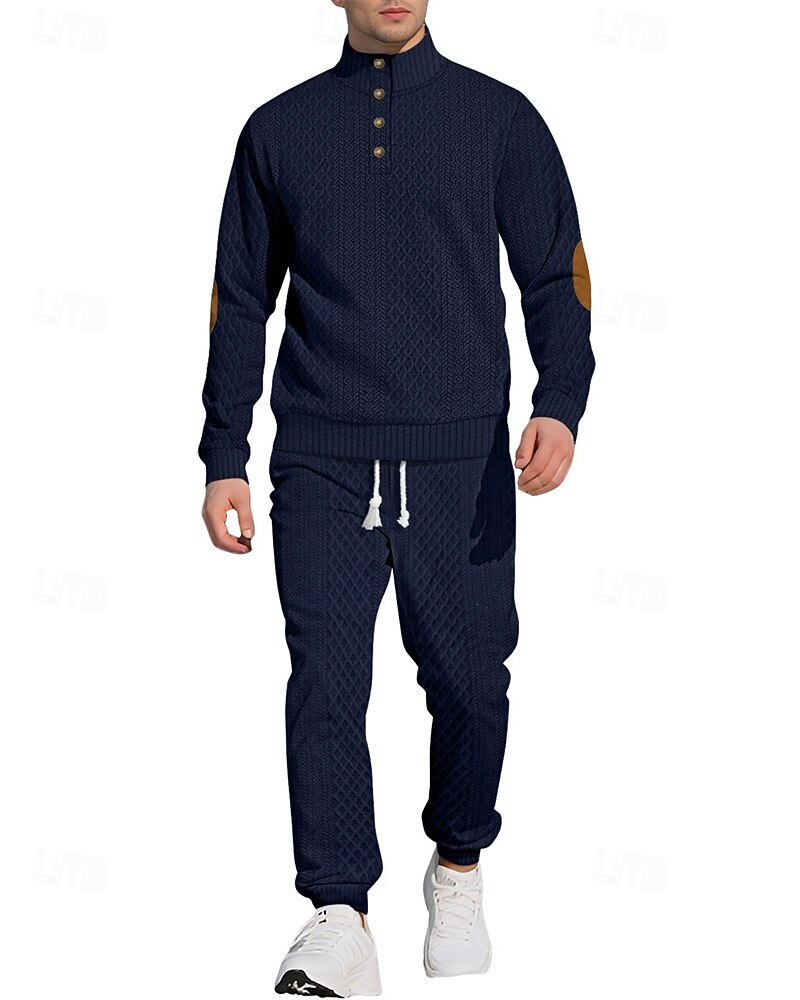 Men's Sweatshirt Tracksuit Outfit Set Stand Collar Outdoor Daily Sports Jacquard Drawstring Button Up Color Block Wine Red Black White Polyester Activewear Fashion Streetwear Spring 2025 - $52.99 –P11