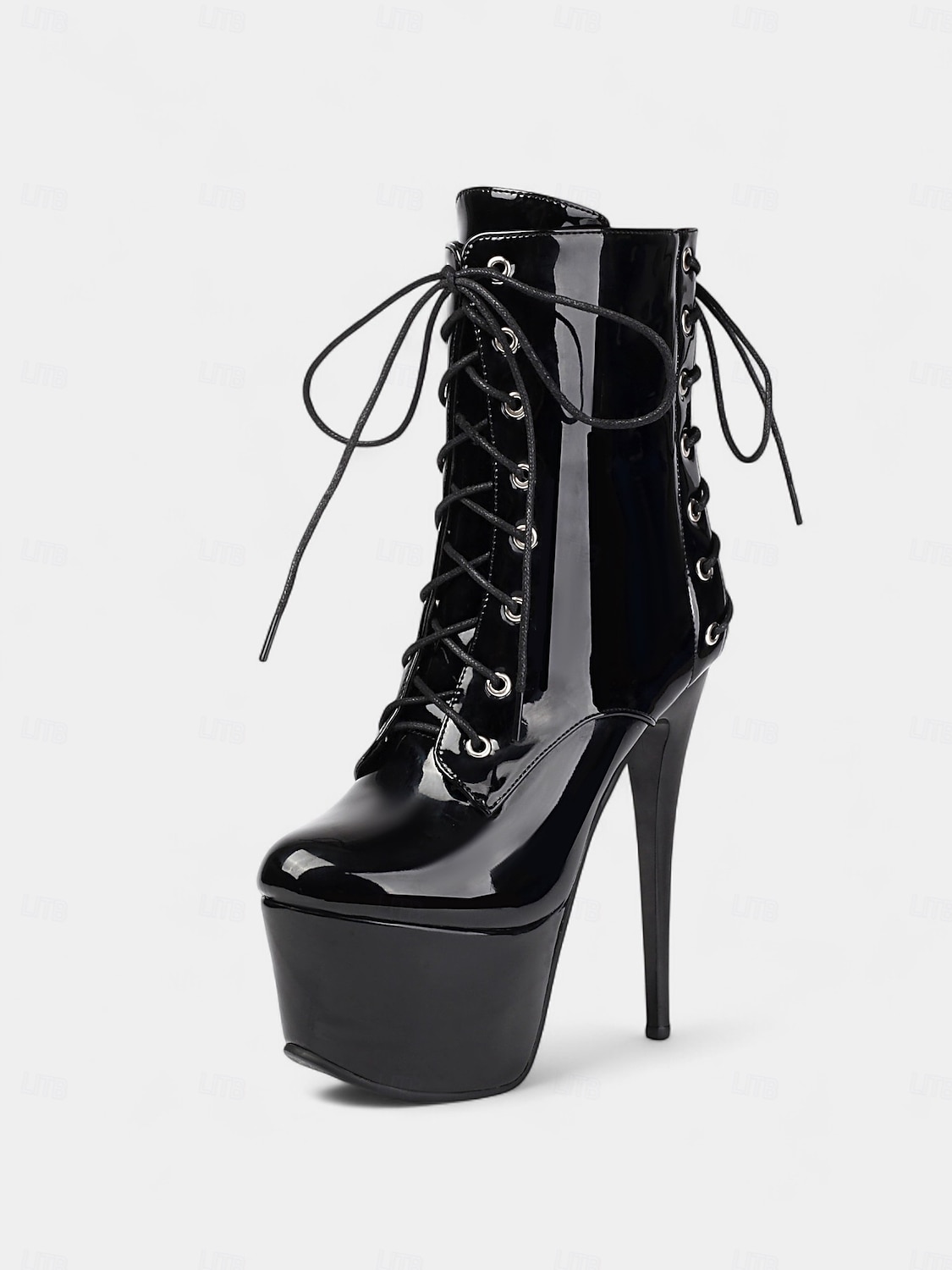 Botas femininas pretas de couro sintético com cadarço e plataforma - botas curtas sensuais de salto agulha alto para a vida noturna &pole dance de 2025 por $84.99 –P8