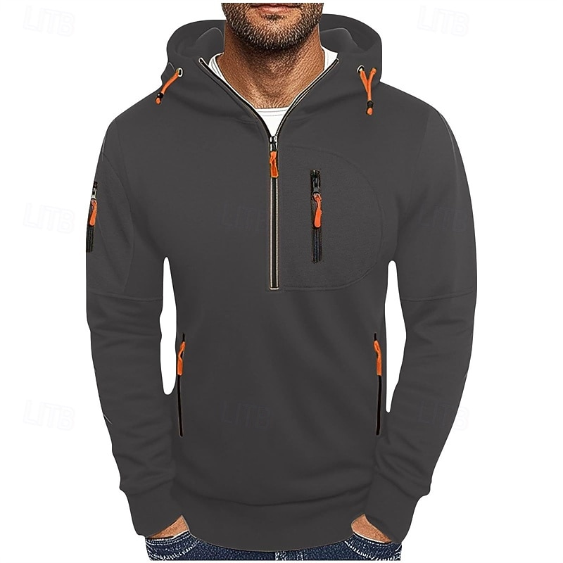 Per uomo Felpa con cappuccio Felpa con cappuccio e zip corta Nero Bianco Blu marino Cachi Grigio chiaro Con Cappuccio Semplice Tasca Zip a un quarto Sport & Outdoor Quotidiano Ferie Poliestere del 2025 a $24.99 –P10