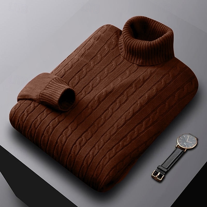 Hombre Pulóveres Suéter de punto Estriado Cable Tejer Tops regulares De Punto Ajustado Plano Cuello Alto Prendas de punto Moderno Casual Ropa Cotidiana Ropa Otoño Invierno Negro Blanco L XL 2XL 2026 - $34.99 –P12
