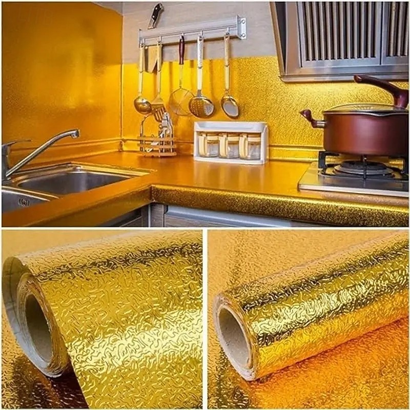 2 rolos de adesivos para backsplash de cozinha, papel de parede autoadesivo de folha de alumínio - resistente ao calor 450 ° F, à prova de óleo, à prova d'água, fácil de cortar para armários, fogões, de 2026 por $16.99 –P7