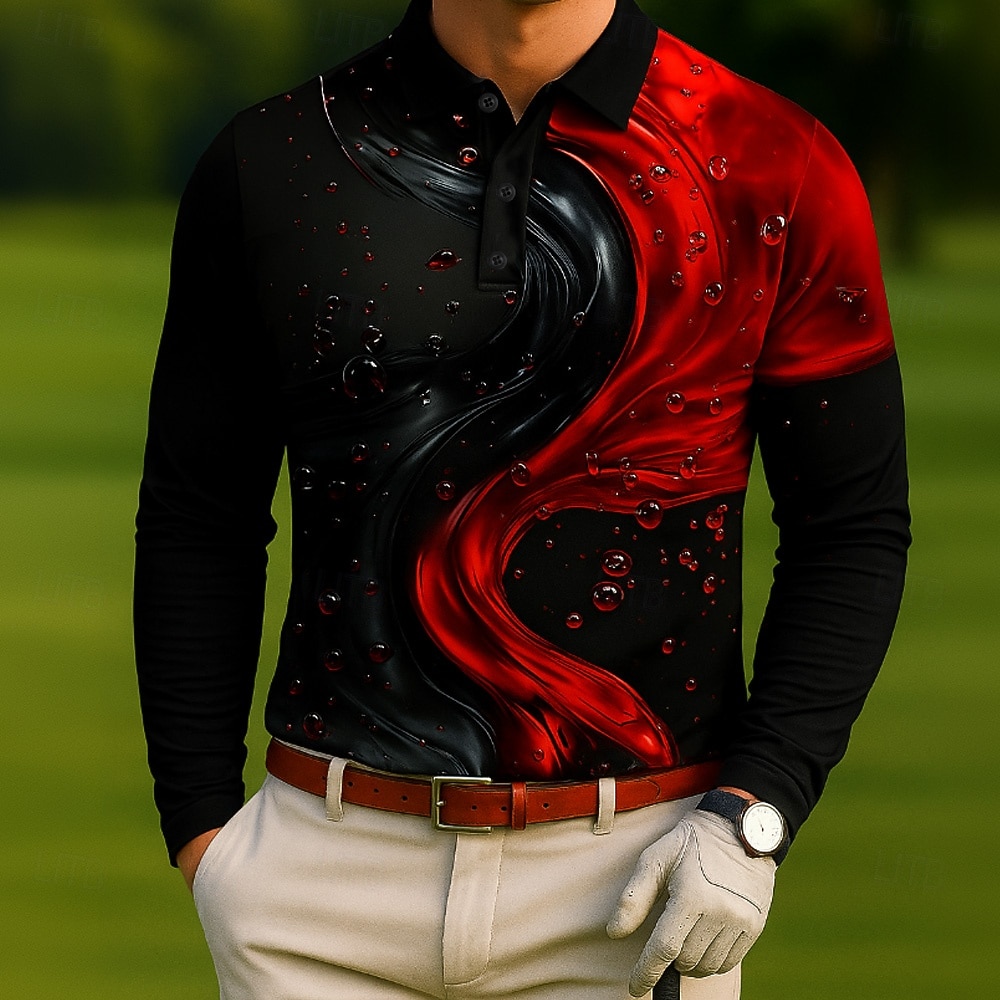 Miesten Geometrinen Golf Polo Pitkähihainen Poolopaidat Kauluskäänne Vapaa-aika ulko- Urheilu- ja treenivaatteet Arki-asut 3D-tulostus Napit Kevät Syksy Talvi Valkoinen Rubiini Sininen 2025 - $21.99 –P1