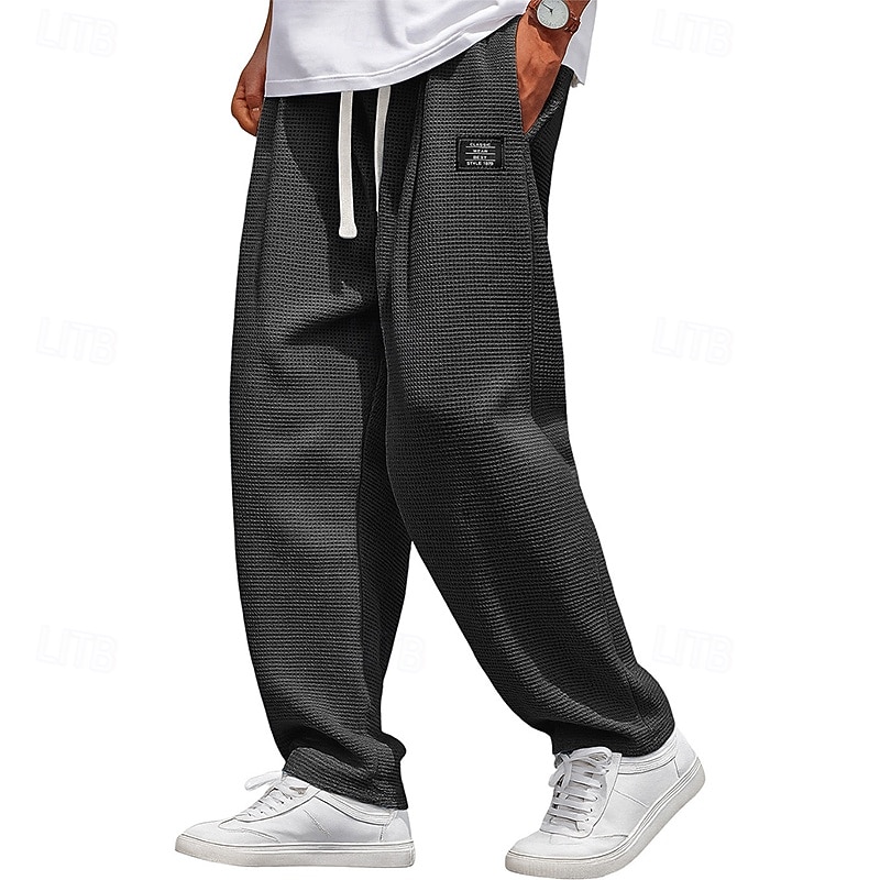 Pánské Vaflová Tepláky Kalhoty Volné kalhoty Tepláky s rovnými nohama Šňůrky Elastický pas Pevná barva Pohodlné Plná délka Denní Venkovní Streetwear Módní Klasický styl Černá Bílá Neelastické 2026 - $25.99 –P13
