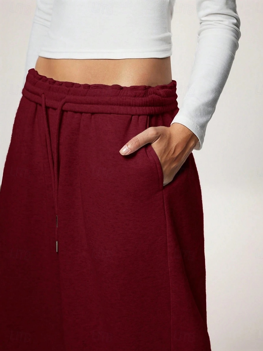 Femmes Joggings Jambe large Chinos Mode Streetwear Occasionnel Longueur complète Taille haute Uni Ceinture Élastique Confortable Doux Élastique Extérieur Rue Gris clair Noir Blanche Rouge Ét de 2026 ? $29.99 –P26