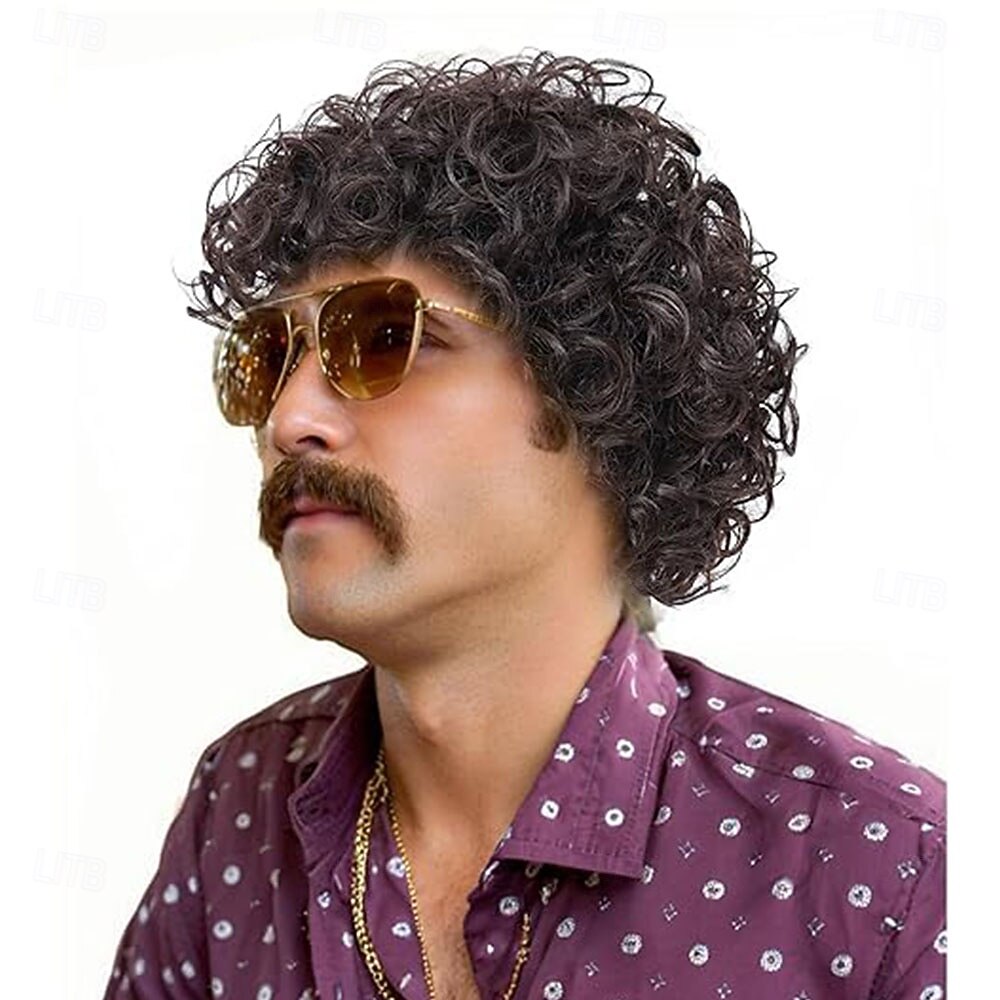 parrucca afro corta da uomo, parrucca da discoteca riccia, accessorio per costume in stile anni '70 e '80 per uomo, colore misto marrone del 2026 a $21.99 –P7