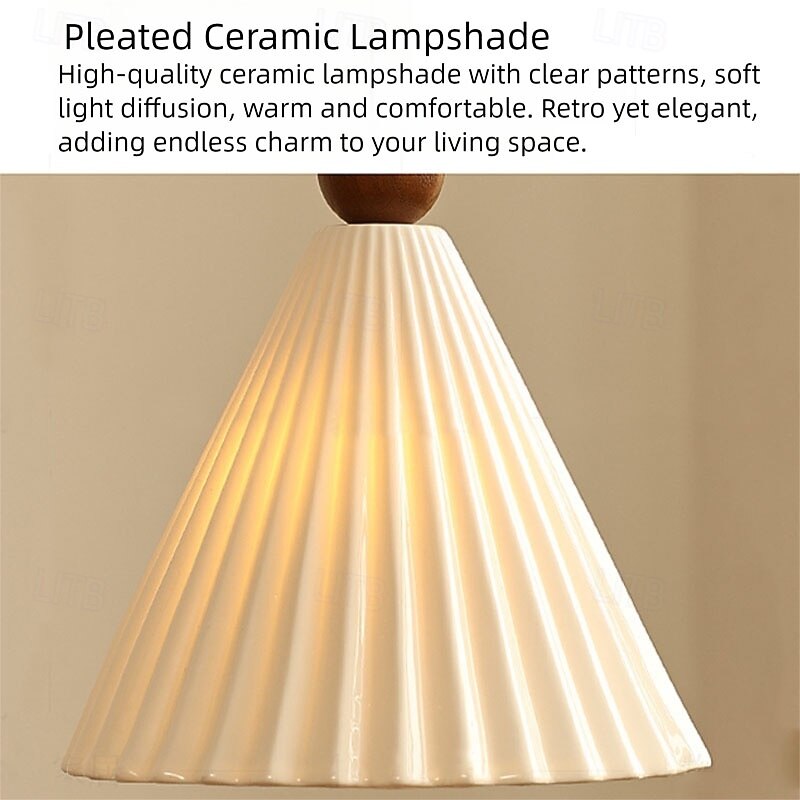 lampada a sospensione affusolata in tessuto plissettato, lampada a sospensione in legno e ceramica, lampada a sospensione per sala da pranzo, ristorante, bar, camera da letto 85-265 V del 2025 a $113.99 –P5
