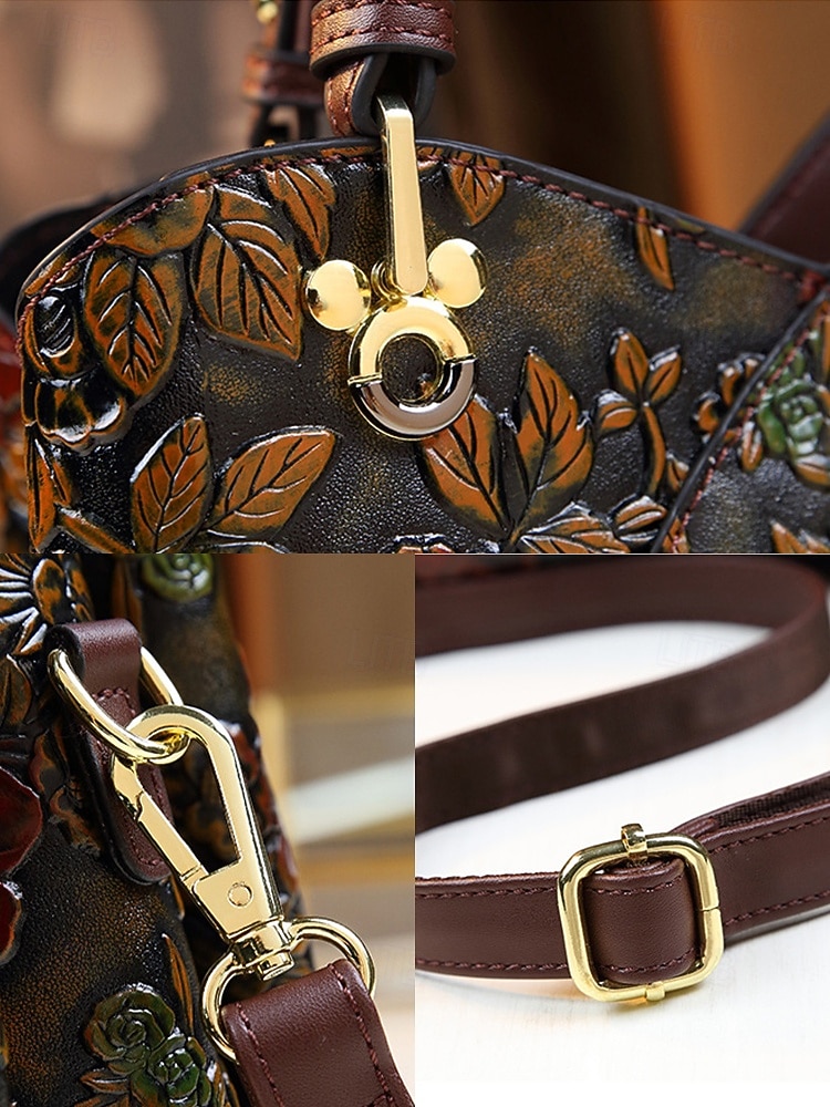 תיק יד וינטג' לנשים מעור דמוי עור עם עיצוב פרחוני מובלט - תיק כתף רטרו אלגנטי לנשים, חתונות, מסיבות ואירועים רשמיים 2026 - $79.99 –P9