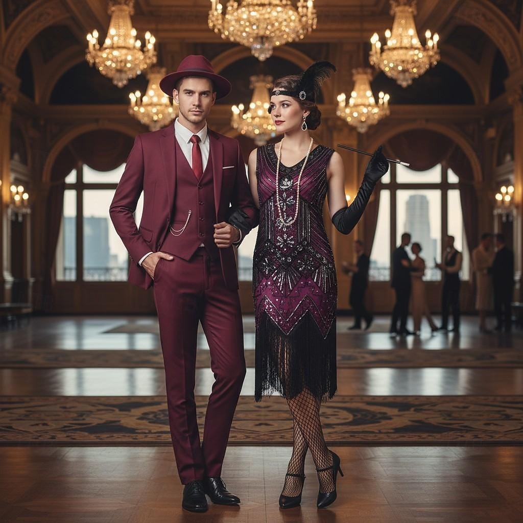 Retro Řvoucí 20s 20. léta 20. století Bubenové šaty Obleky a blejzry Kostýmy pro páry Velký Gatsby Gentleman Pevná barva Maškarní kostým Pánské Dámské předvečer Všech svatých Karneval Plesov 2025 - $77.99 –P10