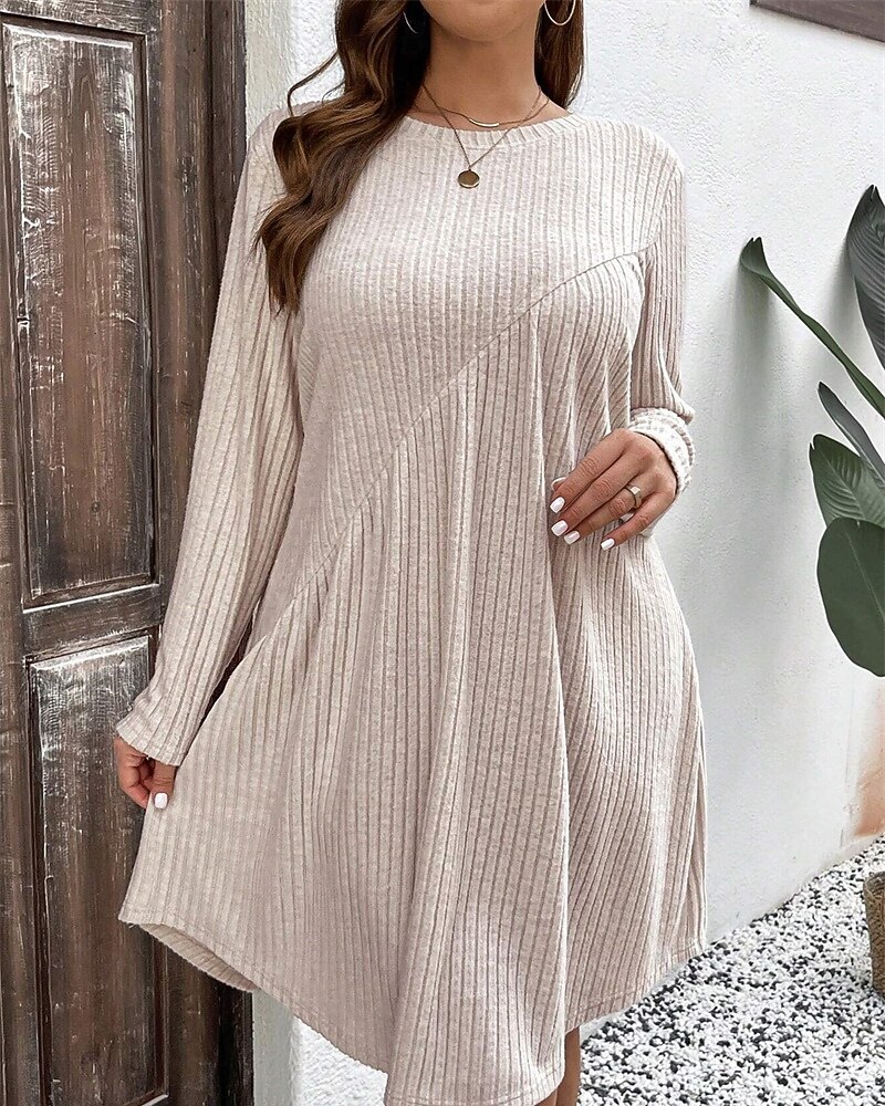 Dam Mini klänning Vardagsklänning Elegant Mode Modern Utomhus Dagligen Utekväll Normal Slät Långärmad Rund hals Aprikos Vår Höst 2025 - $35.99 –P3