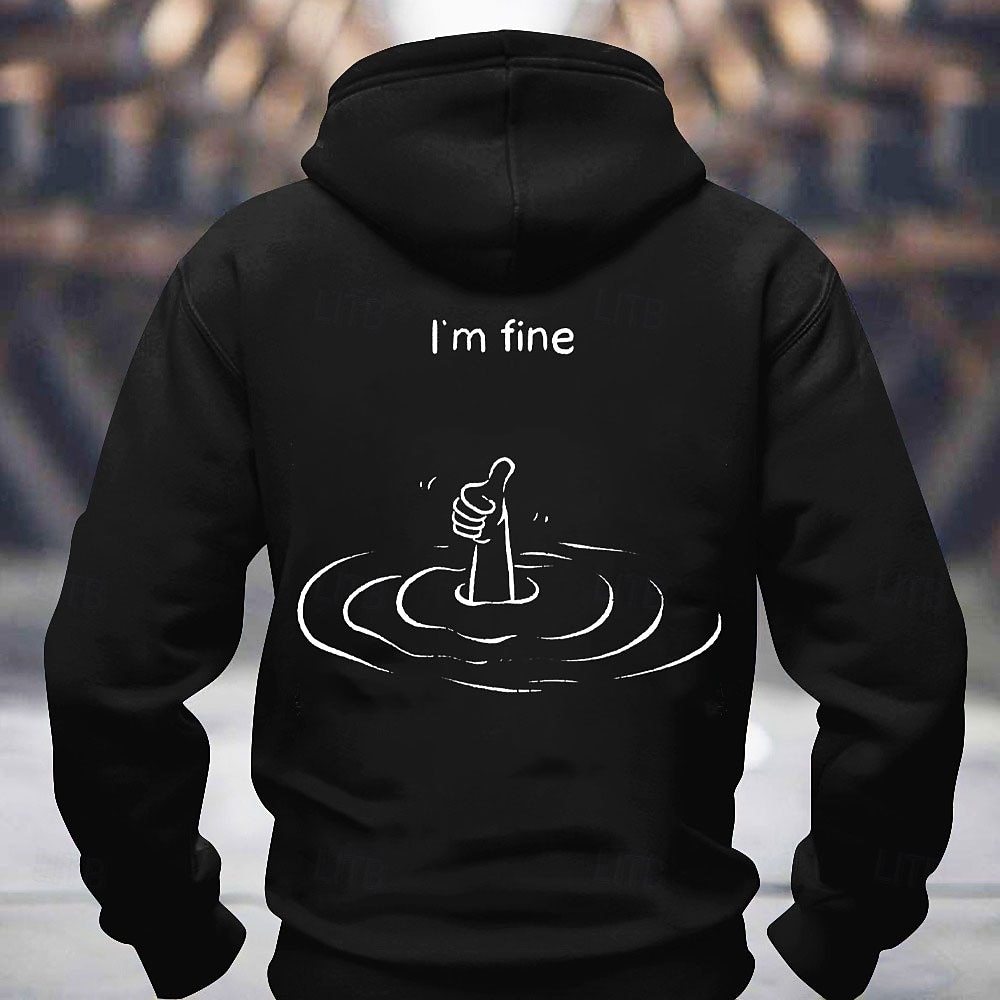 Hoodie graphique pour homme "Je vais bien" humour sarcastique pouces levés mode de vie à manches longues de 2026 ? $28.99 –P3