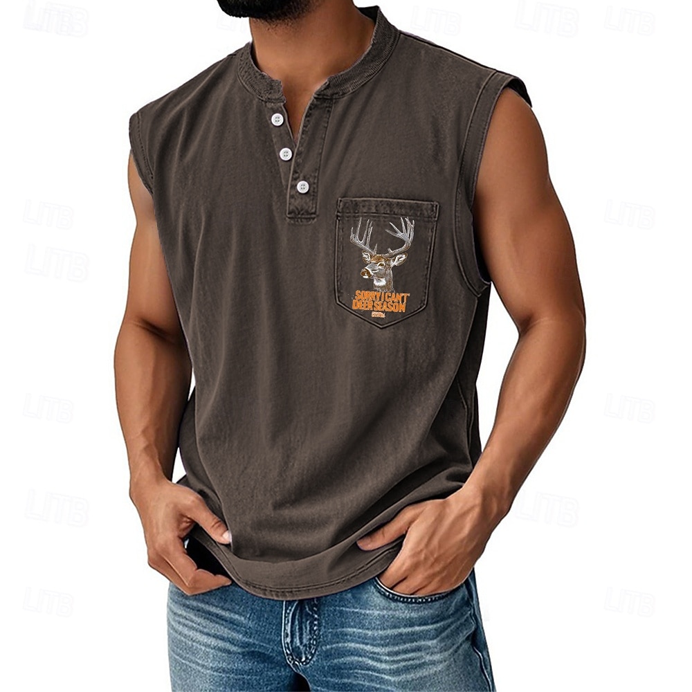 Męskie Kamizelka Top Podkoszulki Bluzka na ramiączkach Bez rękawów Henley Na każdy sezon Renifer Jeleń Moda Designerskie Kieszeń Urlop Ulica Wyjściowe Czarny Rumiany róż Granatowy Top Tee dla mężczyzn 2026 - $36.99 –P4