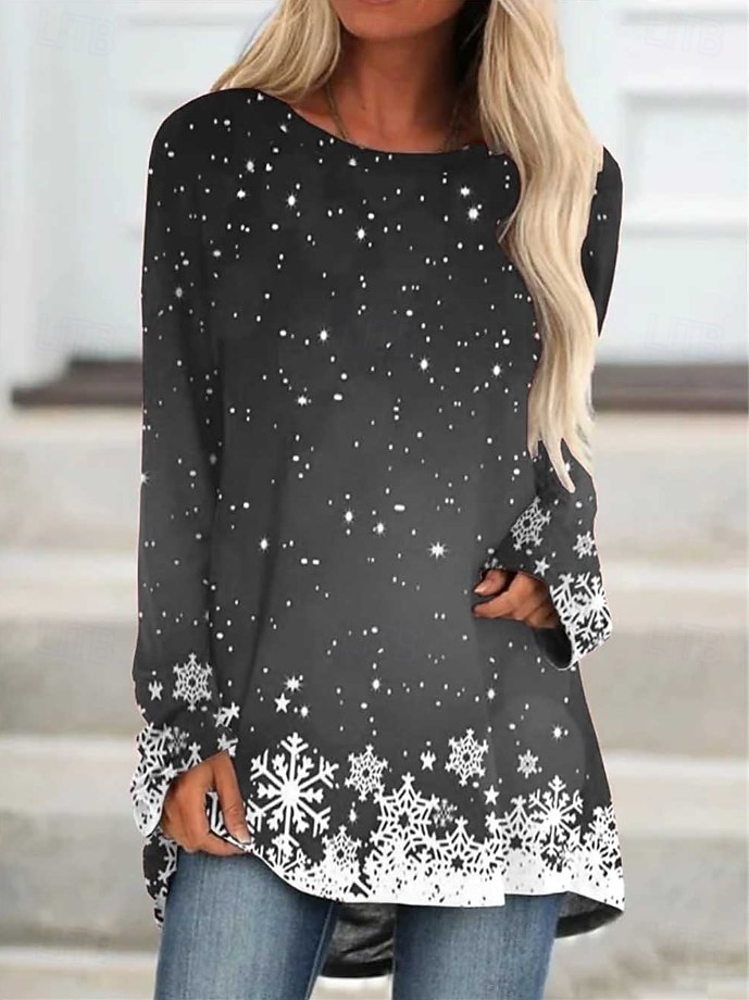 Vánoce Dámské Tričko Grafika Sněhová vločka Vánoce Vinobraní stylové Klasické Dlouhý rukáv Tričkový Dlouhé topy Denní Jdeme ven Víkend Tisk Rubínově červená Vodní modrá Fuchsiová Trávová zelená Khaki 2025 - $28.99 –P6