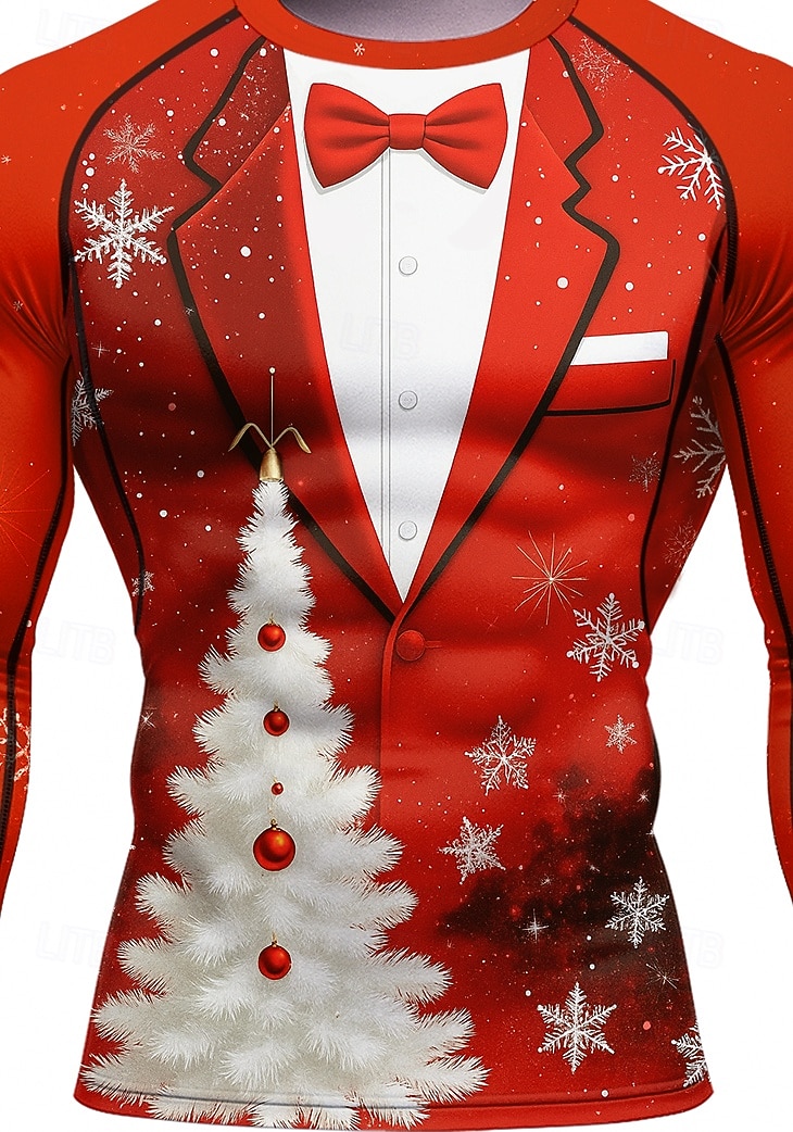 2025年 クリスマス 男性用 コンプレッション・シャツ ランニングＴシャツ 長袖 ベース層 速乾性 ビデオ圧縮 パワーフレックス 吸汗性 ジムトレーニング アクティブトレーニング 運動 スポーツウェア アクティブウェア ルビーレッド  コレクション – $20.99 –P3