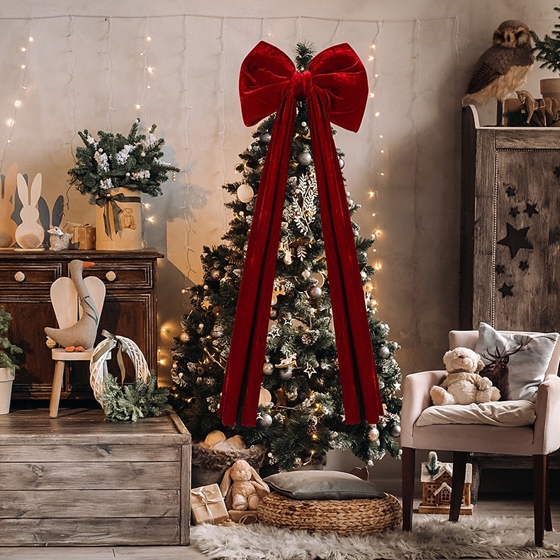Grands Nœuds De Couronne De Noël, Nœuds En Velours Rouge Pour Couronnes – Grand Nœud En Ruban Pour Décoration De Sapin De Noël, Maison, Jardin, Intérieur Et Extérieur