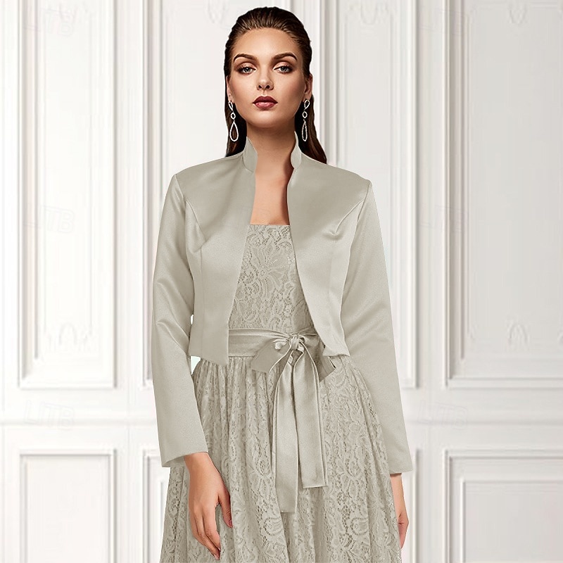 Solid frakker  jakker sateng bryllup  fest kveld  uformell bryllupsgjest pakker  bolero med drapering  solid kjole å imponere 2025 - $39.99 –P17