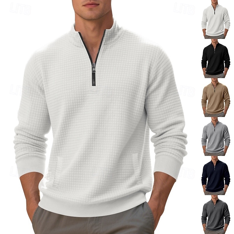 Per uomo Maglia Felpa a nido d'ape Felpa con cappuccio Maglione Felpa con zip corta Nero Bianco Blu marino Cachi Grigio chiaro Colletto Mao Semplice Patchwork Sport & Outdoor Casuale Quotidiano del 2025 a $23.99 –P1