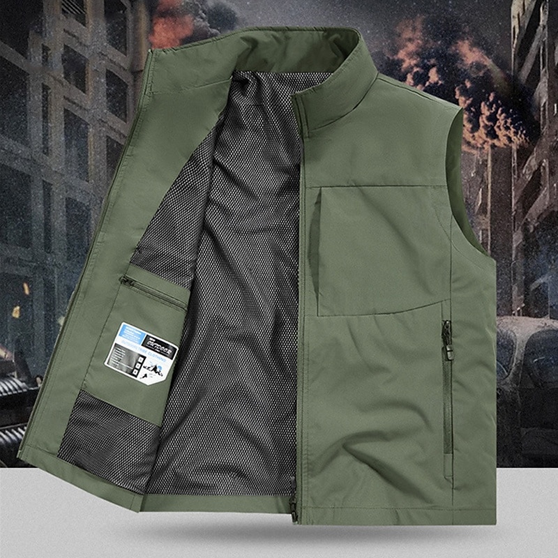 Herren Outdoor-Weste Weste Angelweste Outdoor Täglich Mode Lässig Frühling Herbst Tasche Polyester Bequem Einfach Reisverschluss Stehkragen Normale Passform Schwarz Rote Khaki Armeegrün Weste 2025 - $22.99 –P12