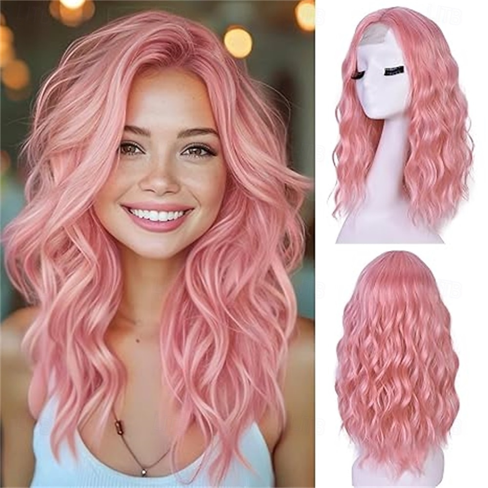 Parrucche corte ondulate per donna, parrucca nera a caschetto, capelli sintetici dall'aspetto naturale, riga centrale frontale in pizzo, per acconciature quotidiane da 18 pollici del 2025 a $21.99 –P4
