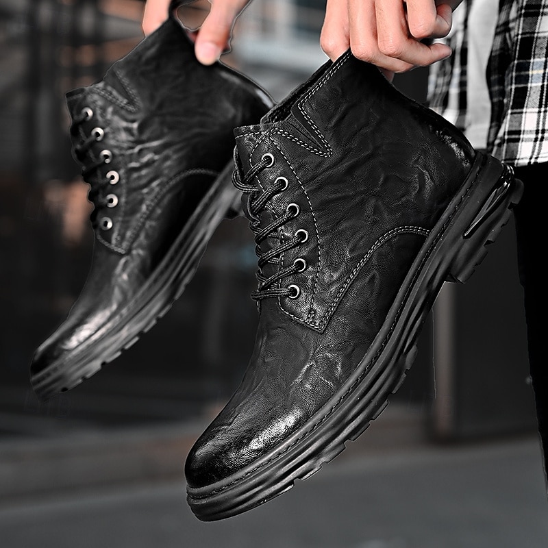 Per uomo Stivali Retrò Camminata Vintage Quotidiano PU Confortevole Stivali a Metà Polpaccio Allacciatura Nero Cachi Primavera Autunno del 2026 a $59.99 –P9