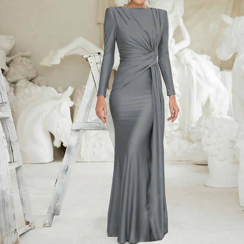 Femmes Robe Longue Maxi Robe Robe de Bal Robe de Soirée Robe en Satin Élégant Moderne Soirée Occasion Spéciale Coupe régulière Uni manche longue Col ras du cou Noir Rose Claire Rouge Bleu Roi Automne de 2025 ? $37.99 –P7