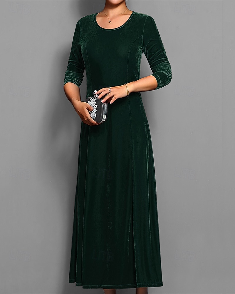 Femmes Robe Longue Maxi Robe Robe en Velours Robe Décontractée Robe de Cocktail Élégant Mode Moderne Quotidien Soirée Week-end Coupe régulière Uni Manche 3/4 Col ras du cou Noir Rouge Bleu Violet de 2025 ? $27.99 –P14