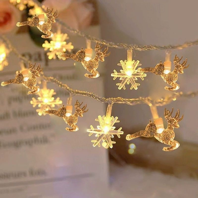 2025年 クリスマス LED スノーフレーク エルク スター フェアリー ストリングライト 10/20/40LED 新年 ウェディング ガーランドライト 電池式 ホリデーパーティー 雰囲気 デコレーション  コレクション – $12.99 –P6