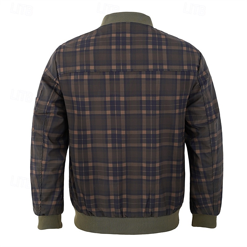 Per uomo Giubbotto bomber Giacca Casual Vacanza Quotidiano Caldo Tasca Autunno Inverno Plaid Moda Classico Collo alla coreana Regolare Verde scuro Verde militare Giacca del 2026 a $48.99 –P5