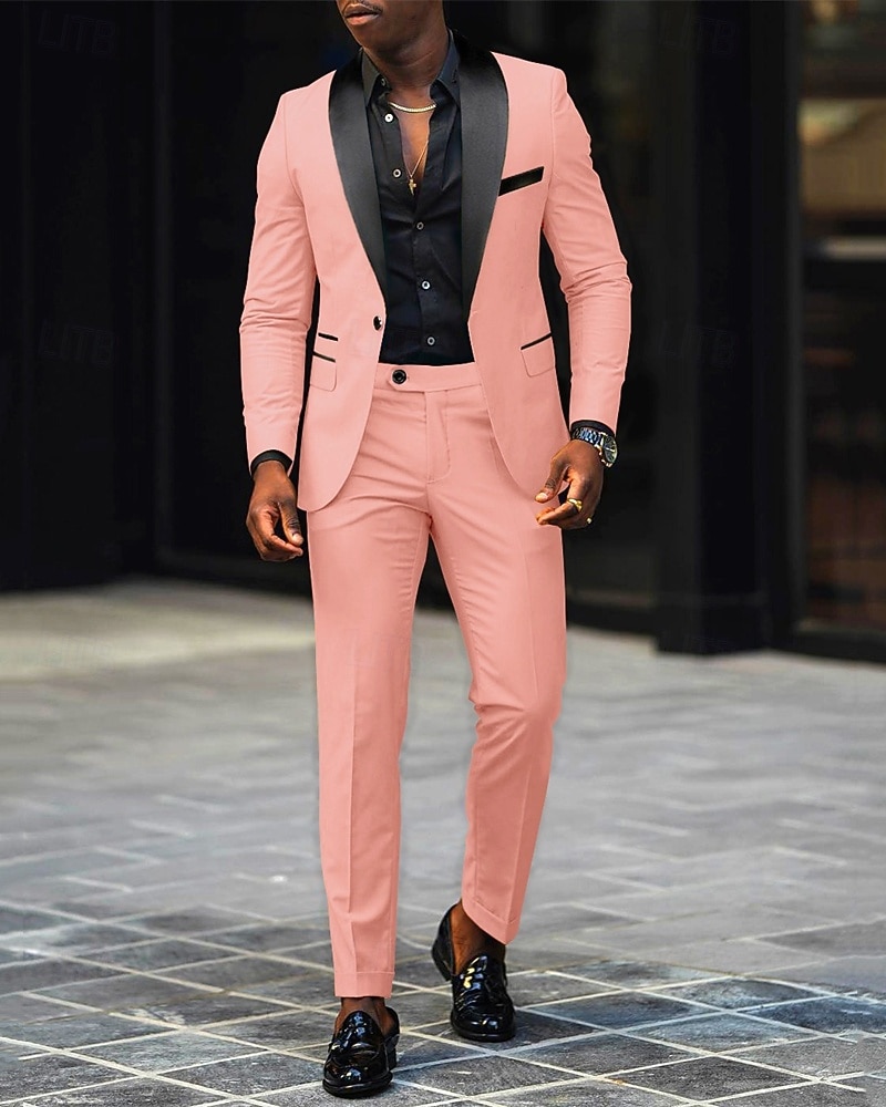 Męskie Marynarka + spodnie wizytowe Marynarka Garnitury Biznes Spotkanie towarzyskie Wesele 2 elementy Moda Codzienny Wiosna Jesień Poliester Kolorowy blok Kieszeń Guziki Wygodny Guziki jednorzędowe 2025 - $89.99 –P1