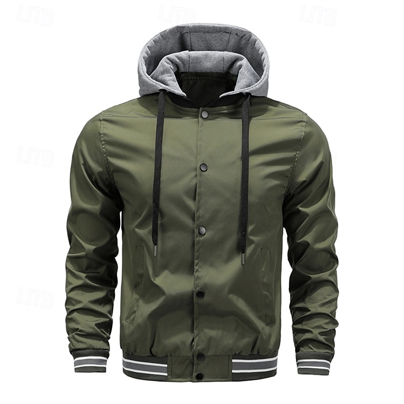 Homens jaqueta leve Jaqueta casual Casaco com capuz Férias Diário Respirável Bolsos Primavera Outono Listra Moda Clássico Com Capuz Padrão Preto Verde Tropa Casaco de 2026 por $49.99 –P1