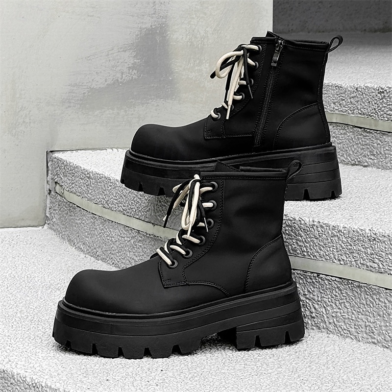 Homme Bottes Bottes de Travail Marche ancien Quotidien PU Augmentation de la hauteur Confortable Bottes Mi-Mollet À lacets Noir Automne Hiver de 2026 ? $79.99 –P14