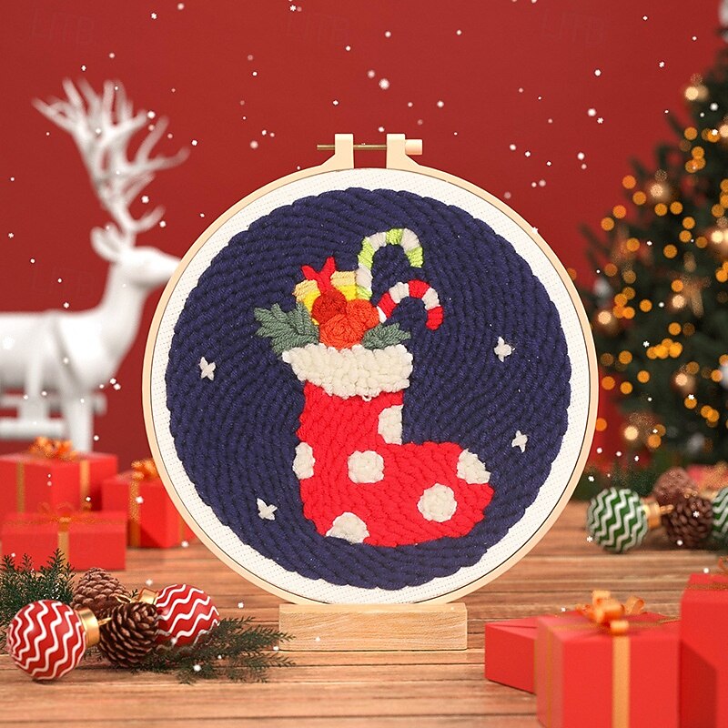 Weihnachtsstickerei-Sets, DIY-Stanznadel-Starterset, handgefertigtes Handarbeitsset für Anfänger, Stoffmaterialpaket mit Feiertagsmotiv, handgefertigtes Kunsthandwerkszubehör für 2025 - $15.99 –P10