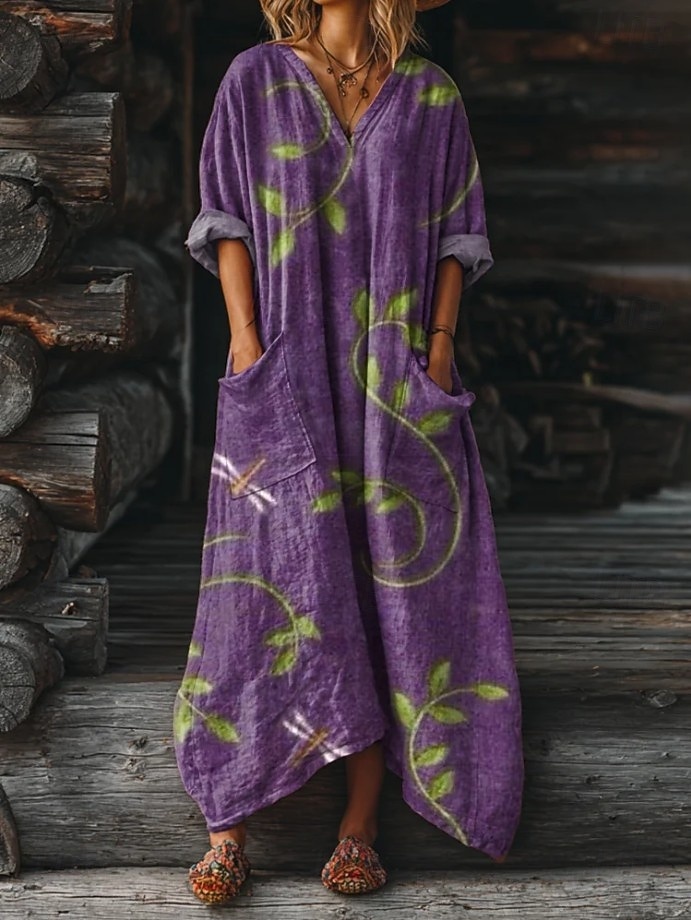 Women's Maxi Dress Boho Sundress A Line Dress Vacation Casual  Birthday Daily Holiday Loose Fit Floral Long Sleeve V Neck Yellow Red Blue Purple Spring Fall 2026 - $37.99 –P2