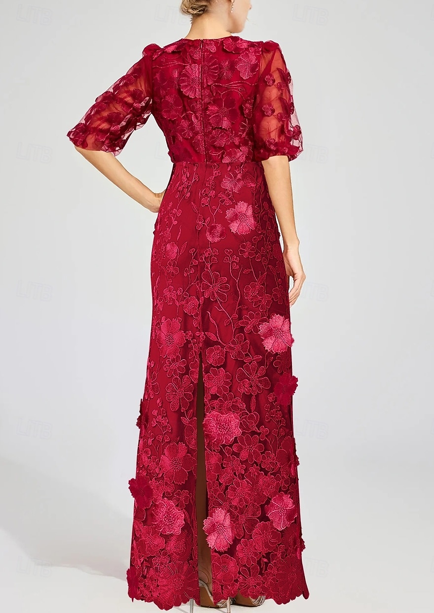 Fourreau / Colonne Longueur au sol Robes de Bal Robe de Soirée Tenue de soirée Élégant ancien Demi Manches Col ras du cou Formel Mariage Dentelle avec Paillettes de 2025 ? $149.99 –P2