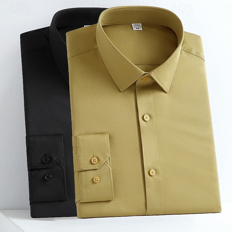 Men's Shirt Dress Shirt Non Iron Shirt Button Up Shirt Plain Formal Wedding Wine+Blue White+Black White+Blue Orange+Black Long Sleeve Lapel Spring &  Fall All Seasons Clothing Apparel 2025 - $29.99 –P10
