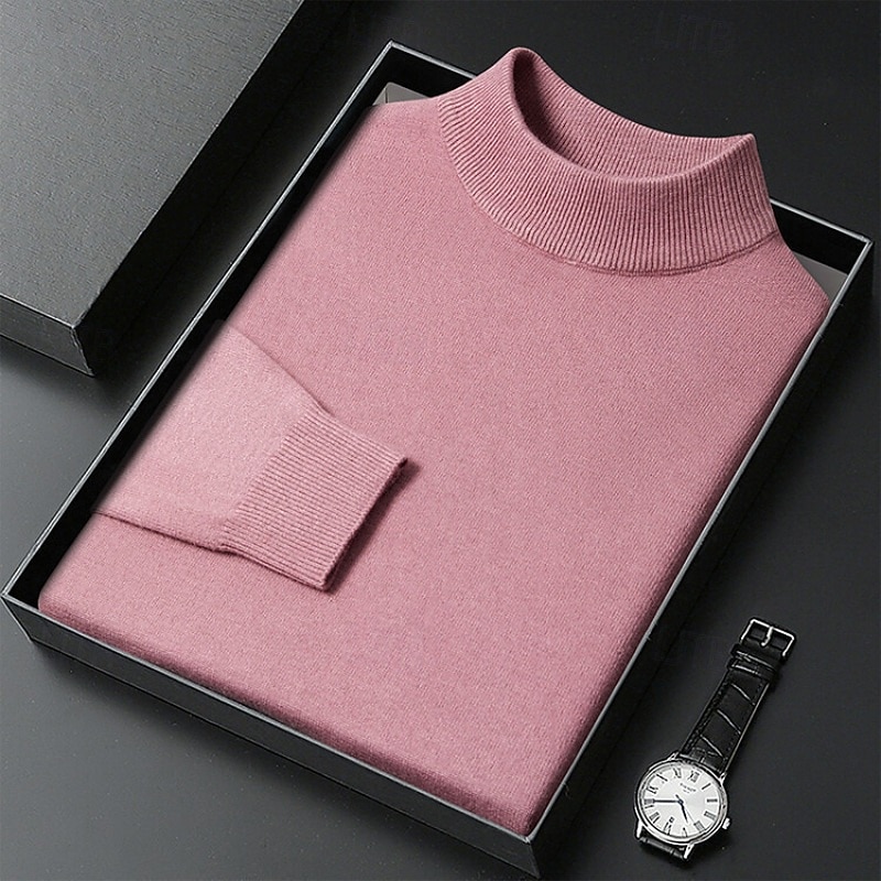 Men's Sweater Pullover Sweater Jumper Ribbed Knit Regular Tops Knitted Slim Fit Plain Turtleneck Knitwear Contemporary Casual Daily Wear Clothing Apparel Fall Camel Black M L XL 2026 - $26.99 –P5