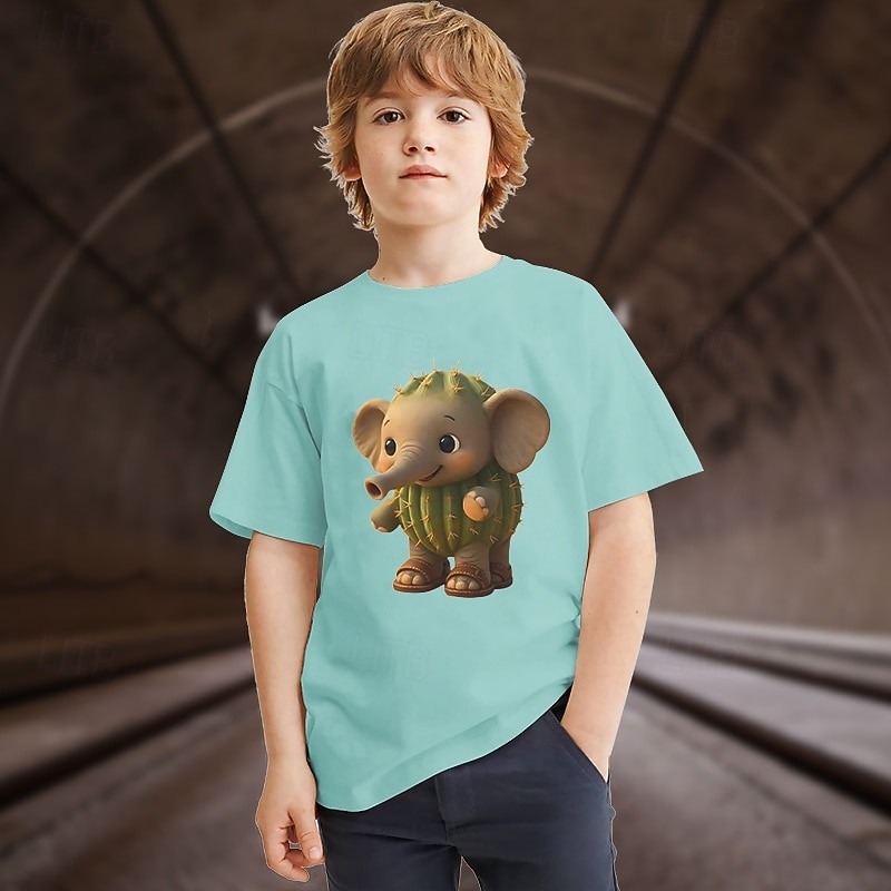 2025年 男の子 3D カートゥン Tシャツ Ｔシャツ 半袖 夏 春 ファッション ベーシック 子供 4〜12年 クルーネック アウトドア カジュアル 日常 レギュラー  コレクション – $11.99 –P5