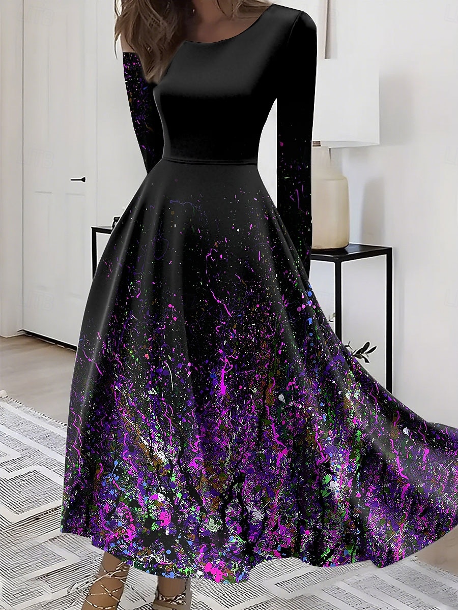 Per donna Abito Midi Abito a trapezio Abito aderente e svasato Vacanza Casual Boho Feste Quotidiano Uscire Vestibilità regolare Ombre Grafico Manica Lunga Girocollo Rosso Blu Viola Verde Estate del 2025 a $36.99 –P3