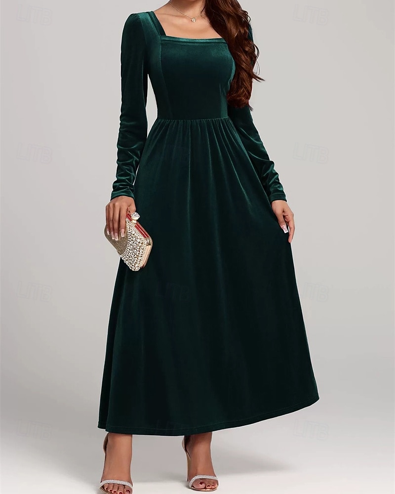 Női Midi ruha Karácsonyi ruha Bársony ruha Koktélruha Elegáns Divat Modern Napi Szabadtéri Estély Normál Sima Hosszú ujj Szögletes Fekete Rubin Bíbor Lóhere Tavasz Ősz 2026 - $35.99 –P5