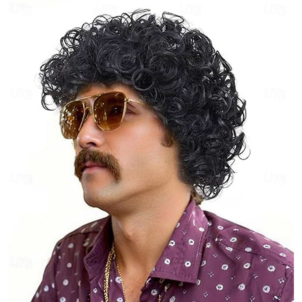 parrucca afro corta da uomo, parrucca da discoteca riccia, accessorio per costume in stile anni '70 e '80 per uomo, colore misto marrone del 2026 a $21.99 –P9