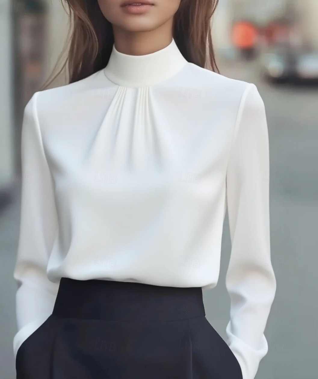 Per donna Elegant Elegante Top in raso Blusa Semplice Elegante Quotidiano Collo Alto Top Regolari Quotidiano Nero Bianco Viola Cachi Autunno del 2026 a $13.99 –P1