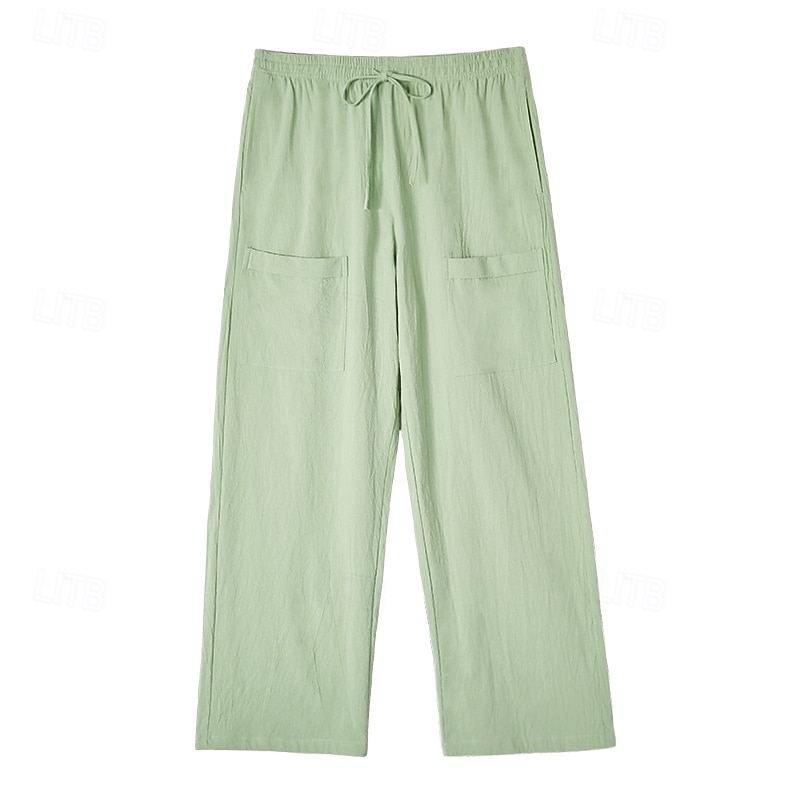 Hombre Pantalones de lino Pantalones Pantalones de verano Pantalones anchos Bolsillo Cintura elástica Correa Plano Comodidad Transpirable Longitud total Casual Diario Festivos Vacaciones Moda Holgado 2026 - $12.99 –P11