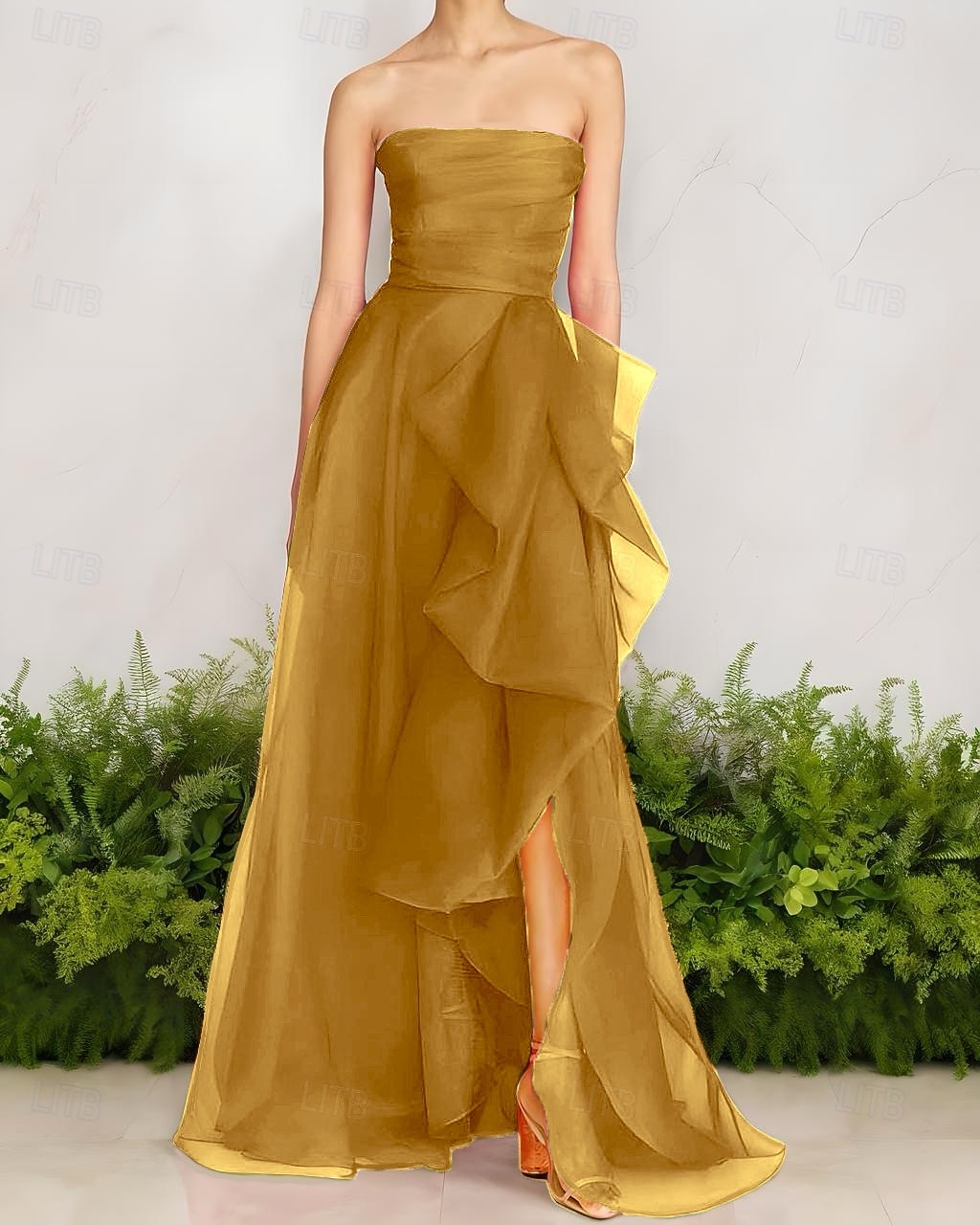 Rochie de Seară A-Line Stil Celebritate Rochie Elegantă Invitată de Nuntă Lungime Pe Jos Fără Mâneci Un Umăr Organza cu Fustițe Răsucite Fanta 2025 - $139.99 –P5