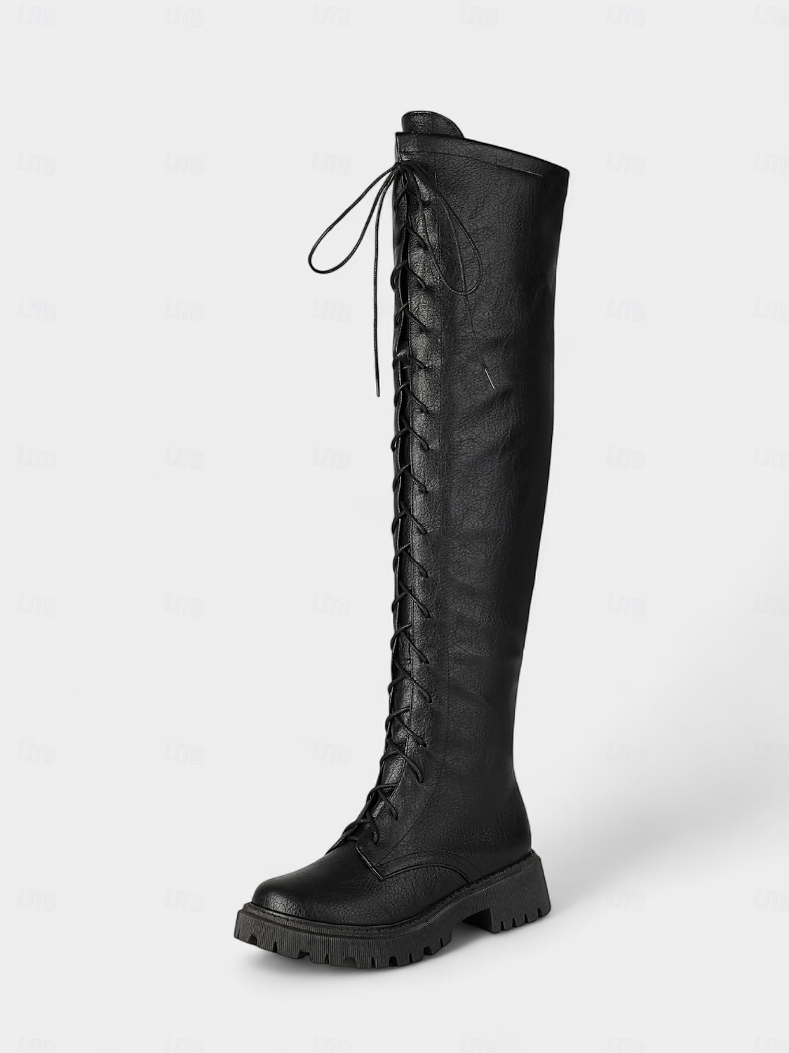 Botas femininas marrons de couro sintético com cadarço acima do joelho - botas estilo equestre knightcore com sola grossa e estilo grunge dos anos 90 para streetwear &roupas para festivais de outono de 2025 por $64.99 –P3