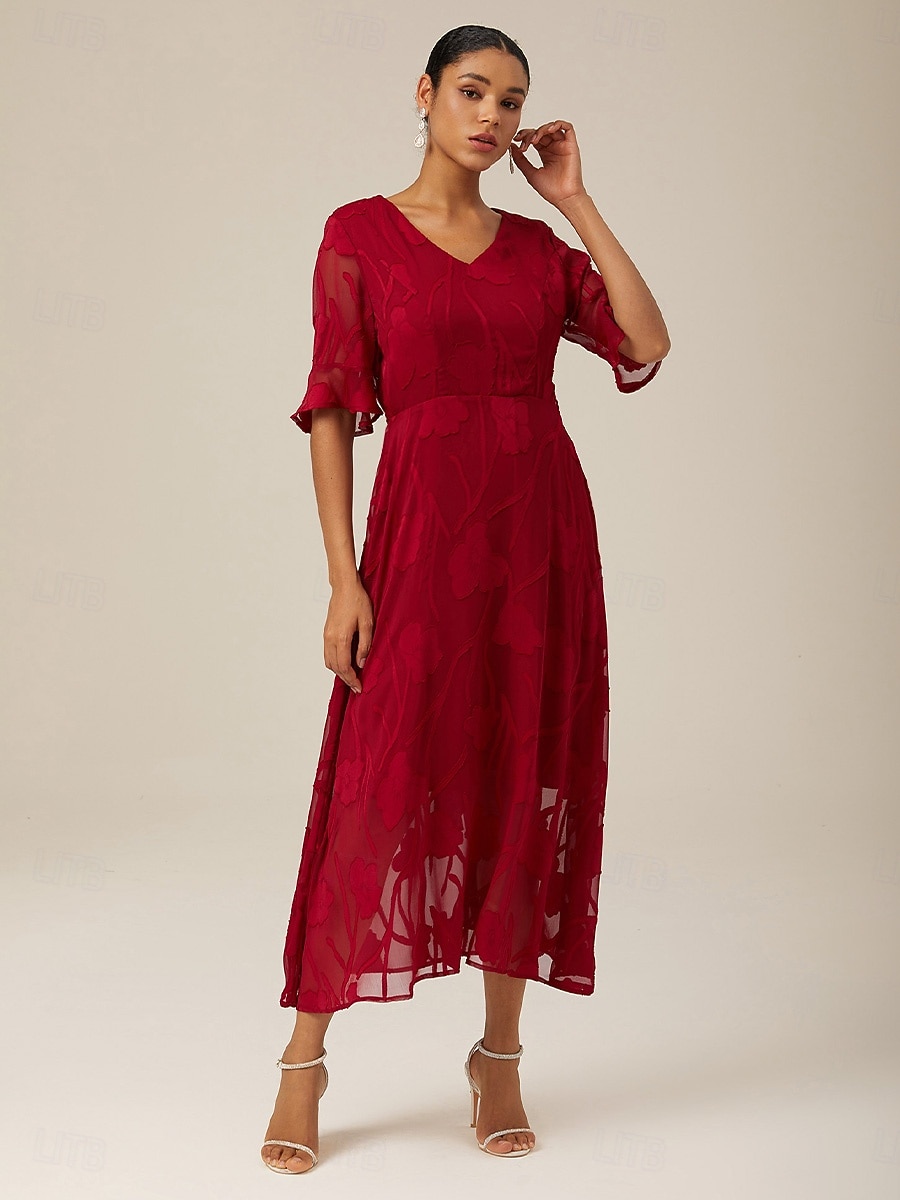 Dames Maxi-jurk Cocktail jurk Bruiloft gast jurk Semi-formele jurk A lijn jurk Elegant Werk Verjaardag Flutter mouw Bruiloft gast Cocktailparty Formele avonden Normale pasvorm Effen Kleur Effen Halve 2025 - $59.99 –P15