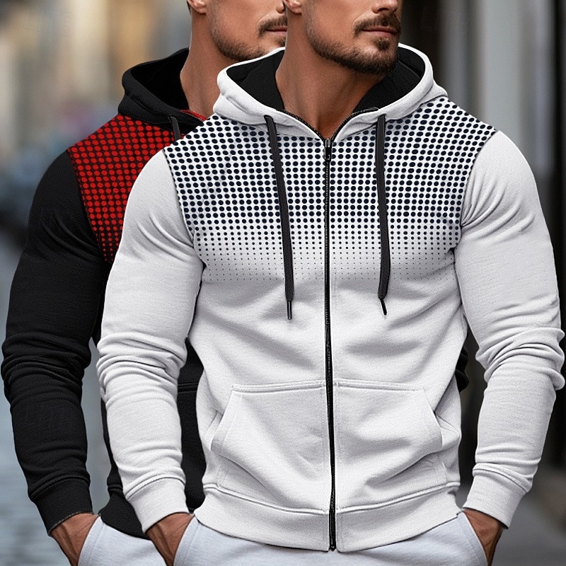 Homme Sweat à capuche Sweat à capuche zippé intégral Sweat à capuche en polaire Blanc + Rouge Rouge + Gris Noir + blanc Blanc + Gris Noir + Gris À capuche À pois Uni Fermeture éclair Bloc de Couleur de 2025 ? $32.99 –P5