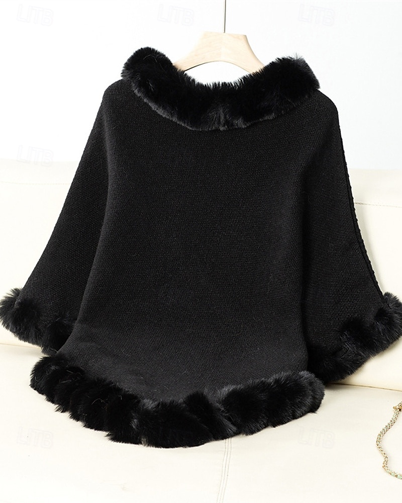 Damen Pullover Schultertuch Elegant Mode Streetwear Einfarbig Gerippt Rollkragen Gestrickt Asymmetrischer Saum Kunstpelzbesatz Halbarm Normale Oberteile Stricken Outdoor Täglich Wochenende Weinrot 2025 - $39.99 –P15
