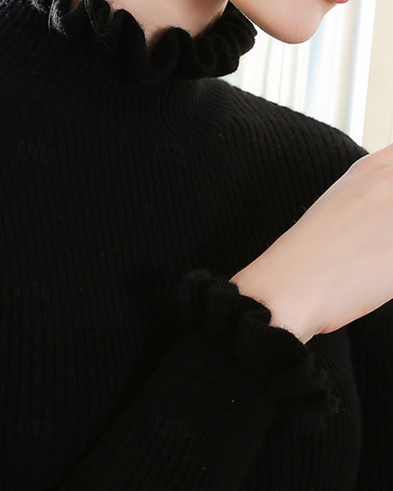 Pentru femei Pulover Plover Șic Stradă Casual Culoare solidă Guler Pe Gât Tricotat Manșon Lung Topuri obișnuite Tricotat Zilnic Ieșire Sfârșit de săptămână Negru Alb Toamnă Iarnă 2025 - $25.99 –P12