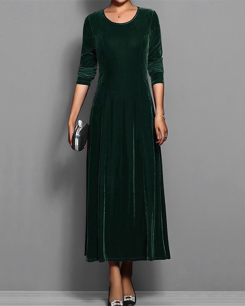 Femmes Robe Longue Maxi Robe Robe en Velours Robe Décontractée Robe de Cocktail Élégant Mode Moderne Quotidien Soirée Week-end Coupe régulière Uni Manche 3/4 Col ras du cou Noir Rouge Bleu Violet de 2025 ? $27.99 –P13